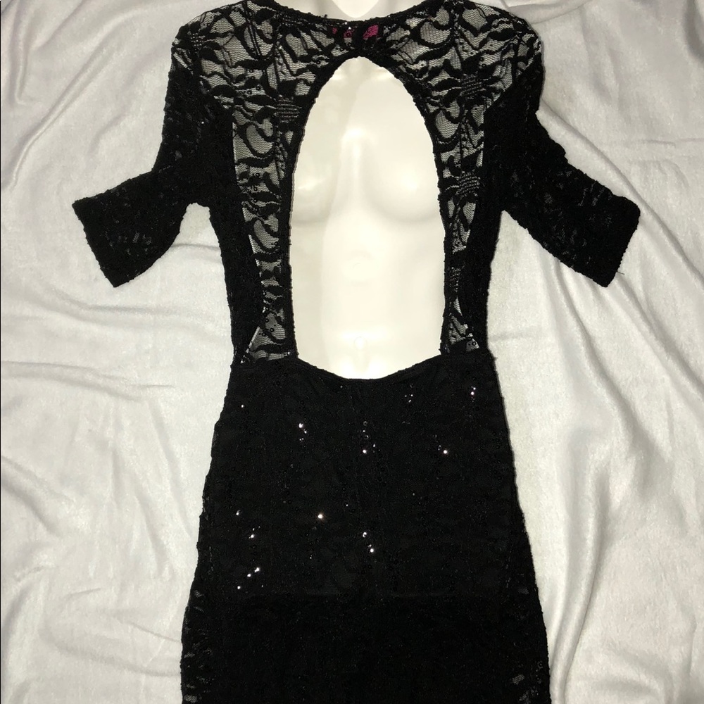 Backless Little Black Dress with Sequins & Lace